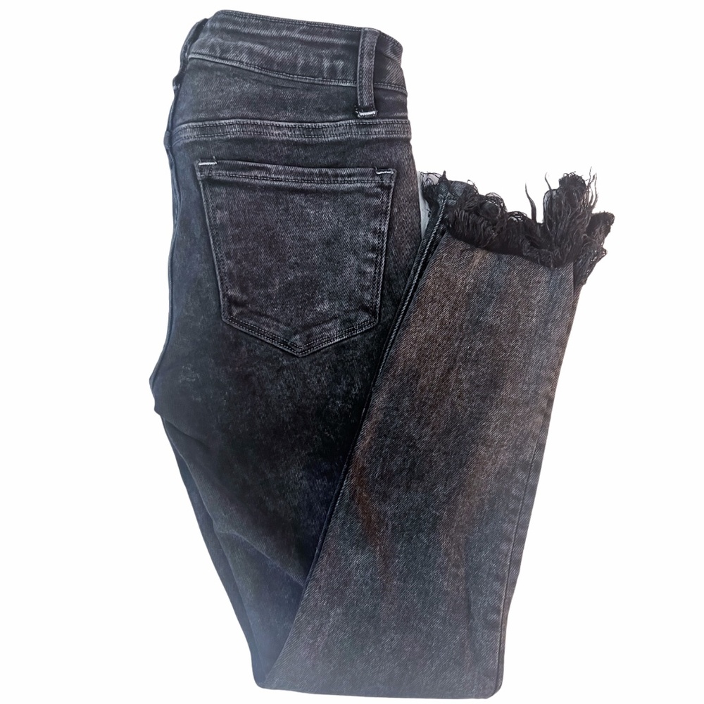 Flying Monkey Mid Rise, Black , Frayed  Bottom  Skinny Jeans